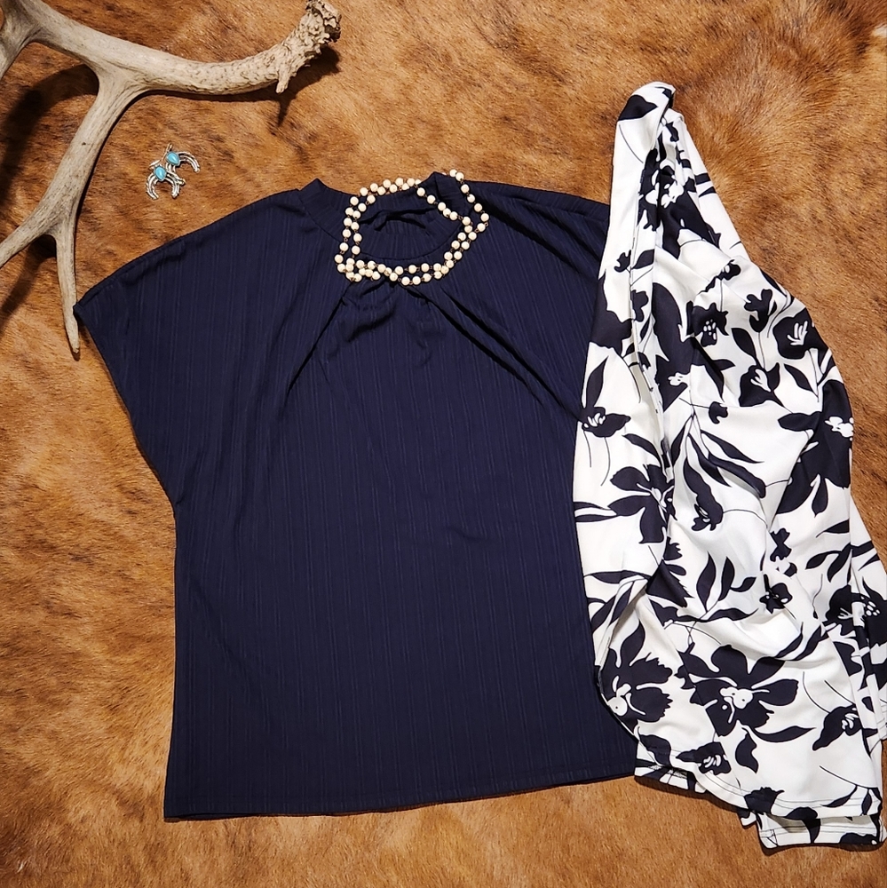 Blue crew neck blouse